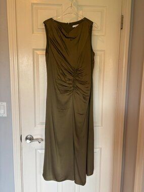 LEWIT Olive Ruched Midi Dress Sleeveless Size 8